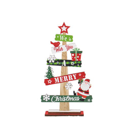Decoratiune de Craciun din Lemn, Kadeny, pentru Masa, Scris We Wish You A Merry Christmas, Model Bradut, 21.5x12.2x4 cm, Multicolor