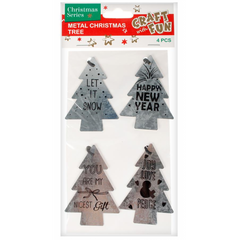 Decoratiuni Craciun Craft with Fun 412802, brad pandantiv, metalic, argintiu, set 4 buc