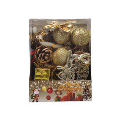 Decoratiuni Craciun CNX AD22054, globuri si diverse figurine, auriu, set 30 buc