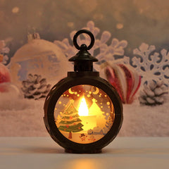 Decoratiune Craciun tip Felinare cu baterii, 13.5 x 9 cm,Lumanare cu geam si inscriptie Brad Craciun,lumina alb cald,baterii incluse,Negru