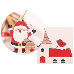 Decoratiune de Craciun din Lemn, Kadeny, cu Snur pentru Agatare in Brad, Model Mos Craciun, Scris Let It Snow, 21.9x19 cm, Multicolor