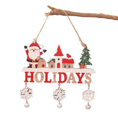 Decoratiune de Craciun din Lemn, Kadeny, cu Snur pentru Agatare in Brad, Model Mos Craciun, Scris Let It Snow, 21.9x19 cm, Multicolor