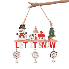 Decoratiune de Craciun din Lemn, Kadeny, cu Snur pentru Agatare in Brad, Model Om de Zapada, Scris Let It Snow, 21.9x19 cm, Multicolor
