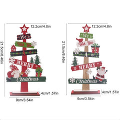 Decoratiune de Craciun din Lemn, Kadeny, pentru Masa, Model Bradut, Scris We Wish You A Merry Christmas, 21.5x12.2x4 cm, Multicolor