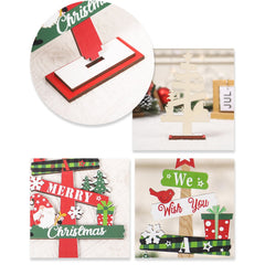 Decoratiune de Craciun din Lemn, Kadeny, pentru Masa, Model Bradut, Scris We Wish You A Merry Christmas, 21.5x12.2x4 cm, Multicolor