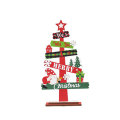 Decoratiune de Craciun din Lemn, Kadeny, pentru Masa, Model Bradut, Scris We Wish You A Merry Christmas, 21.5x12.2x4 cm, Multicolor