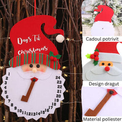 Decoratiune de Craciun Kaveny, Advent calendar, numara zilele pana la Craciun, model Mos Craciun, material poliester, 37 x 22 cm, rosu