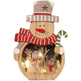 Decoratiune de Craciun, Kadeny, cu Lumini LED, din Lemn, 16 x 10.5 x 3.5 cm, Model Om de Zapada, Multicolor