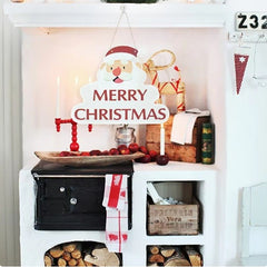 Decoratiune de Craciun, Kadeny, de Agatat, pentru Usa, Perete sau Brad, Sfoara Inclusa, 26.2 x 32.5 cm, din Hartie 350g, Model Mos Craciun, Alb/Rosu