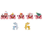 Decoratiune de Craciun, Kadeny, pentru Gradina, Tip Trenulet, 7 Figurine + Bete de Infipt in Pamant, din Plastic, Impermeabil, Model Renii Joy si Noel, Multicolor