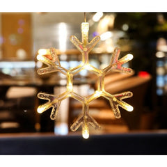 Decoratiune de Craciun Luminoasa in forma de Fulg, 19x19 cm, cu Ventuza, Alb Cald, Kadeny