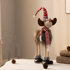 Decoratiune de Craciun Model Ren, Kadeny, Textil, Ren cu Palarie si Fulgarin, Decor de Craciun Interior Exterior, 70 cm Inaltime, Gri