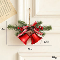 Decoratiune de Craciun pentru Brad, Kadeny, Model 2 Clopotei de Craciun cu Crenguta de Brad, Decoratiune pentru Interior de Craciun, Rosu lucios