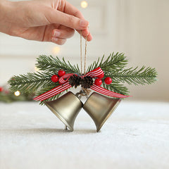 Decoratiune de Craciun pentru Brad, Kadeny, Model 2 Clopotei de Craciun cu Crenguta de Brad, Decoratiune pentru Interior de Craciun, Albastru fier