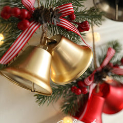 Decoratiune de Craciun pentru Brad, Kadeny, Model 2 Clopotei de Craciun cu Crenguta de Brad, Decoratiune pentru Interior de Craciun, Auriu