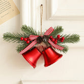 Decoratiune de Craciun pentru Brad, Kadeny, Model 2 Clopotei de Craciun cu Crenguta de Brad, Decoratiune pentru Interior de Craciun, Rosu lucios
