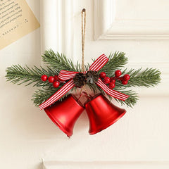 Decoratiune de Craciun pentru Brad, Kadeny, Model 2 Clopotei de Craciun cu Crenguta de Brad, Decoratiune pentru Interior de Craciun, Rosu lucios