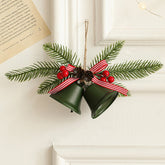 Decoratiune de Craciun pentru Brad, Kadeny, Model 2 Clopotei de Craciun cu Crenguta de Brad, Decoratiune pentru Interior de Craciun, Verde mat