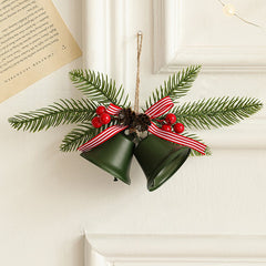 Decoratiune de Craciun pentru Brad, Kadeny, Model 2 Clopotei de Craciun cu Crenguta de Brad, Decoratiune pentru Interior de Craciun, Verde mat