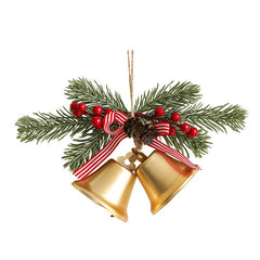 Decoratiune de Craciun pentru Brad, Kadeny, Model 2 Clopotei de Craciun cu Crenguta de Brad, Decoratiune pentru Interior de Craciun, Auriu