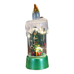 Decoratiune de Craciun tip Lumanare, Kadeny, Lumanare de Cristal fara Fulgi de Zapada, Model Brad, Iluminare LED, 13 x 5 x 5 cm, Baza Verde, Transparent