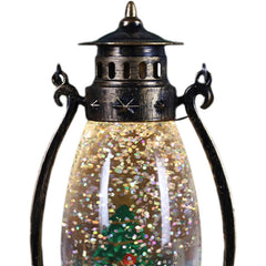 Decoratiune Luminoasa, Kadeny, Felinar de Craciun, cu Lumina LED, Ornament Model Lampa cu Ulei Brad de Craciun, cu Maner, 14x7x6 cm, Negru