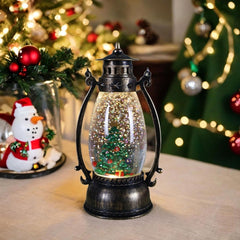 Decoratiune Luminoasa, Kadeny, Felinar de Craciun, cu Lumina LED, Ornament Model Lampa cu Ulei Brad de Craciun, cu Maner, 14x7x6 cm, Negru