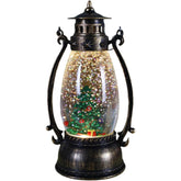 Decoratiune Luminoasa, Kadeny, Felinar de Craciun, cu Lumina LED, Ornament Model Lampa cu Ulei Brad de Craciun, cu Maner, 14x7x6 cm, Negru