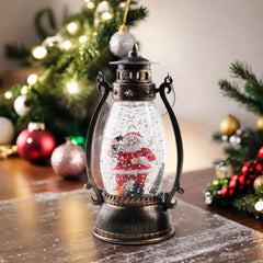 Decoratiune Luminoasa, Kadeny, Felinar de Craciun, cu Lumina LED, Ornament Model Lampa cu Ulei Mos Craciun, cu Maner, 14x7x6 cm, Negru