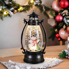 Decoratiune Luminoasa, Kadeny, Felinar de Craciun, cu Lumina LED, Ornament Model Lampa cu Ulei Om de Zapada, cu Maner, 14x7x6 cm, Negru