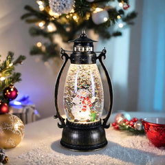 Decoratiune Luminoasa, Kadeny, Felinar de Craciun, cu Lumina LED, Ornament Model Lampa cu Ulei Om de Zapada, cu Maner, 14x7x6 cm, Negru