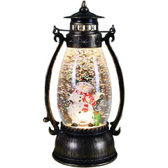 Decoratiune Luminoasa, Kadeny, Felinar de Craciun, cu Lumina LED, Ornament Model Lampa cu Ulei Om de Zapada, cu Maner, 14x7x6 cm, Negru