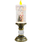 Decoratiune Luminoasa, Kadeny, Lampa de Craciun, cu Lumina LED, Ornament Model Sfesnic cu Lumanare Mos Craciun si Bradul, 26x8.5x8.5 cm, Auriu