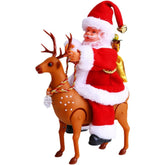 Decoratiune Mos Craciun, Kadeny, Animat, care Canta si Danseaza, cu Saculet, pe Ren, Imbracat Festiv, 28x21x10 cm, Rosu