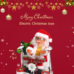 Decoratiune Mos Craciun, Kadeny, Animat, care Canta si Danseaza, cu Tobe, Imbracat Festiv, 20x17 cm Inaltime, Rosu