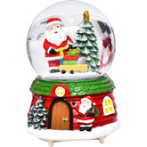Decoratiune muzicala glob cu zapada, cu lumini si muzica, Mos Craciun, 12.5 cm, multicolor