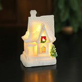 Decoratiune Ornament de Craciun, Kadeny, Casuta de Craciun din Rasina, Model Casa Mica Iluminata din Interior, 8.5 x 5 x 4 cm, Alb
