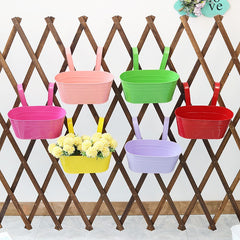 Decoratiune pentru ghivece cu flori, Kadeny, Model Galeata suspendata din fier, diverse culori, 28 cm