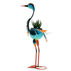 Decoratiune pentru Gradina, Kaveny, Flamingo pentru Gradina cu Suport pentru Plante Flori, Ornament de Ghiveci de Flori, Model Flamingo, din Fier, 71 x 34 x 22 cm, Albastru