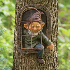 Decoratiune pentru Gradina, Kadeny, Model Elf pentru Pom, Statuie pentru Gradina din Rasina, Decor pentru Gradina, Elf, 14.5 x 8 x 15 cm, Maro