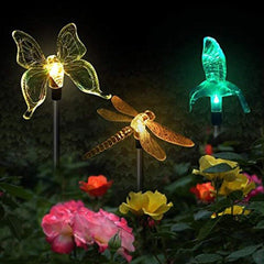Set 3 Lampi Solare LED tip pasare-fluture-libelula, Inaltime 43 cm, Kaveny, Multicolor