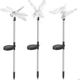 Set 3 Lampi Solare LED tip pasare-fluture-libelula, Inaltime 43 cm, Kaveny, Multicolor