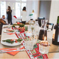 Napron Decorativ pentru Masa, Kadeny, Model Merry Christmas, Tematica Craciun, 35 x 180 cm, Rosu/Verde