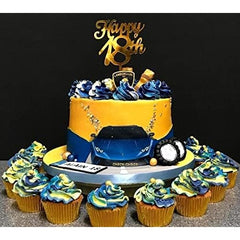 Decoratiune Topper pentru Tort, Kaveny, Model Happy18th, Dimensiuni 10 cm, Tematica Majorat, Auriu