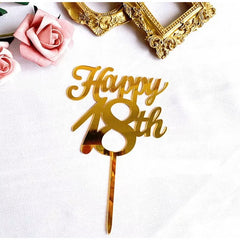 Decoratiune Topper pentru Tort, Kaveny, Model Happy18th, Dimensiuni 10 cm, Tematica Majorat, Auriu