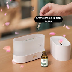 Difuzor de ulei esential cu flacara Kaveny, aromaterapie, umidificator de aer, rezervor 180 ml, simulare efectelor de iluminare a flacarii, lumina veghe ajustabila, alb