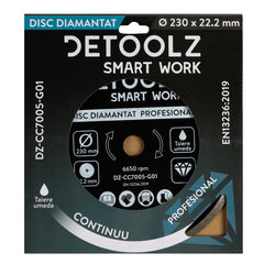Disc diamantat continuu Detoolz 230x22.2mm, taiere umeda