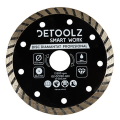 Disc diamantat turbo Detoolz 115x22.2mm, taiere umeda/uscata
