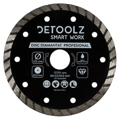 Disc diamantat turbo Detoolz 125x22.2mm, taiere umeda/uscata