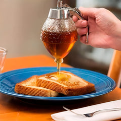 Dozator de Miere, Kadeny, Dispenser fara Picurare, Borcan Tip Fagure, fara Scurgeri, pentru Zahar si Sirop, 15x8 cm, Transparent